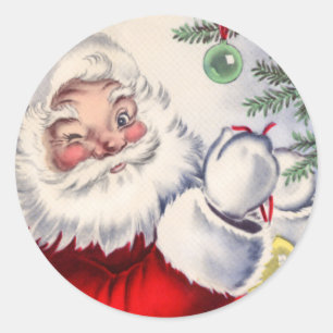 Vintage Christmas Winking Santa Claus Sticker