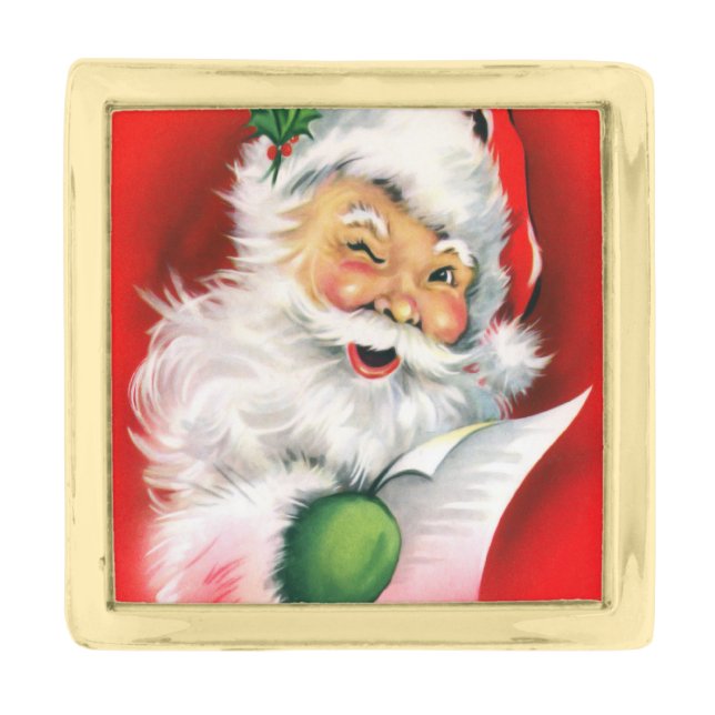 Vintage Christmas Winking Santa Gold Finish Lapel Pin (Front)