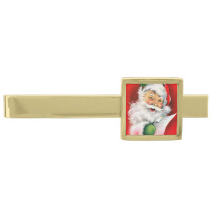 Vintage Christmas Winking Santa Gold Finish Tie Clip