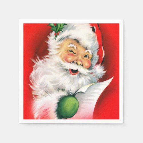 Vintage Christmas Winking Santa Napkins