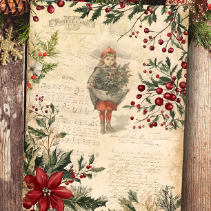 Vintage Christmas Winter Botanical Decoupage Tissue Paper
