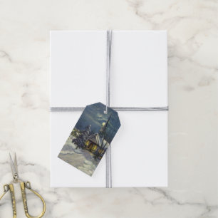 Vintage Christmas, Winter Church in Snow with Moon Gift Tags