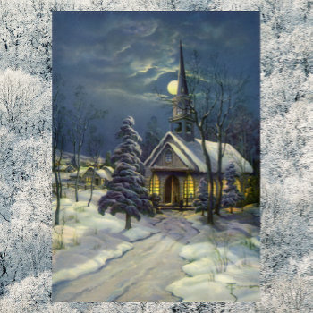 Vintage Christmas  Winter Church In Snow With Moon Poster by ChristmasCafe at Zazzle