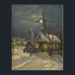 Vintage Christmas, Winter Church in Snow with Moon Wood Wall Decor<br><div class="desc">Vintage illustration Christmas holiday religious image featuring a church Snowscape at night. This cute chapel is at the end of a road with the light of a full moon on a snow covered landscape with trees.</div>