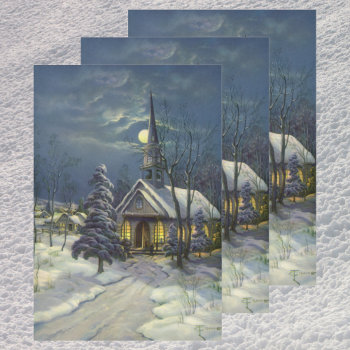 Vintage Christmas  Winter Church In Snow With Moon Wrapping Paper Sheets by ChristmasCafe at Zazzle