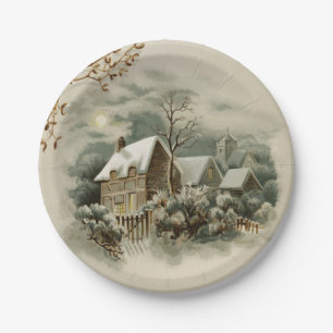 Vintage Christmas Winter Country Paper Plate