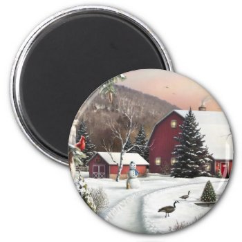 Vintage Christmas Winter Farm Magnet by Timeless_Treasures at Zazzle