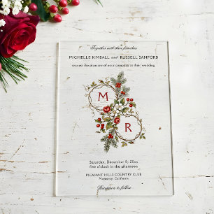 Vintage Christmas Winter Floral Monogram Acrylic Invitations