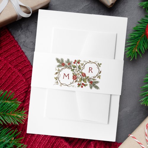 Vintage Christmas Winter Floral Monogram Invitation Belly Band
