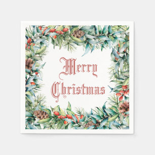 Vintage Christmas Winter Foliage and Berries Napkins