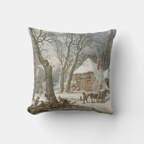 Vintage Christmas Winter Landscape Throw Pillow