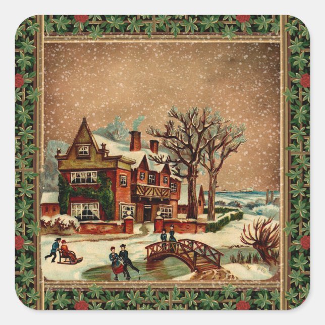 Vintage Christmas winter merry retro stylish    Square Sticker (Front)