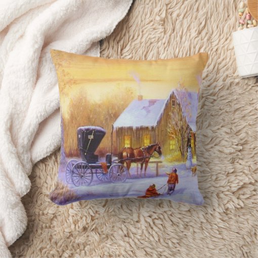 Vintage Christmas Winter Scene Pillow | Zazzle