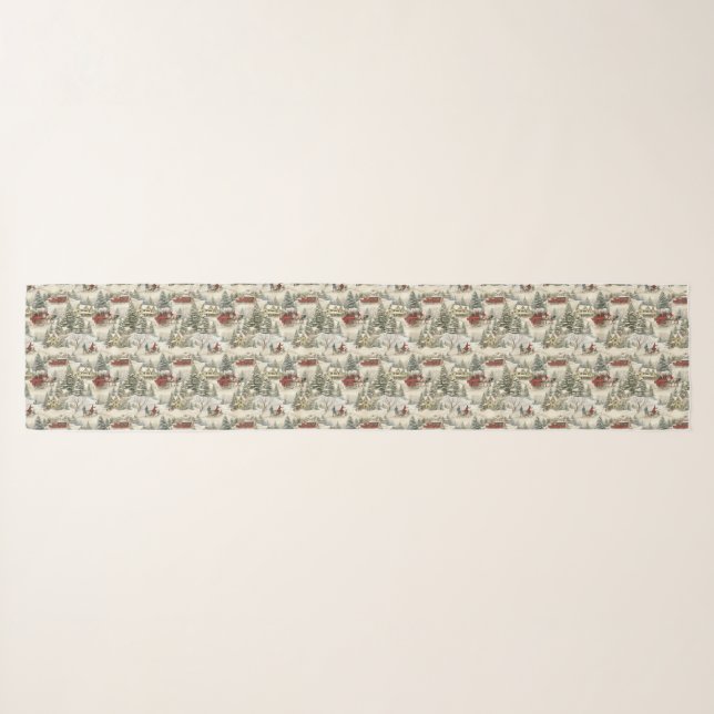 Vintage Christmas Winter Scene Scarf (Front (Horizontal))
