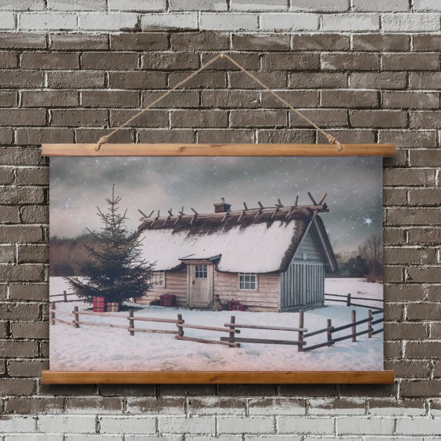 Vintage Christmas Winter Scene with Cabin Hanging Tapestry (Vintage Christmas Winter Scene with Cabin Hanging Tapestry)
