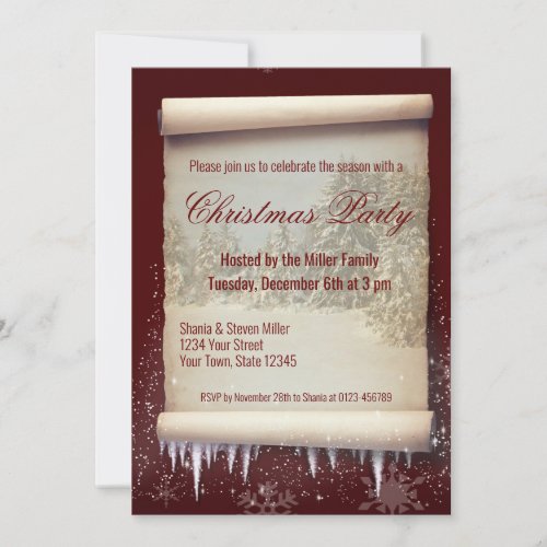 Vintage Christmas Winter Scroll Icicle Snowflake Invitation