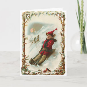 Vintage Christmas Winter Sled Card