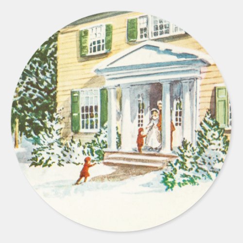 Vintage Christmas Winter Snow Back Home House Classic Round Sticker