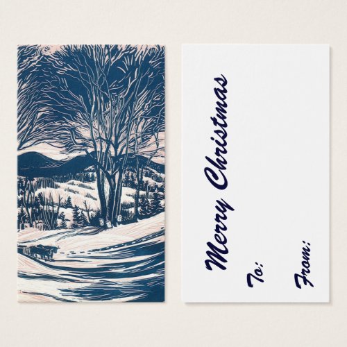Vintage Christmas Landscape, Snow Trees Mountains Business Card