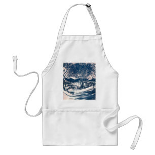 Vintage Christmas, Winter Snow Mountain Landscape  Adult Apron
