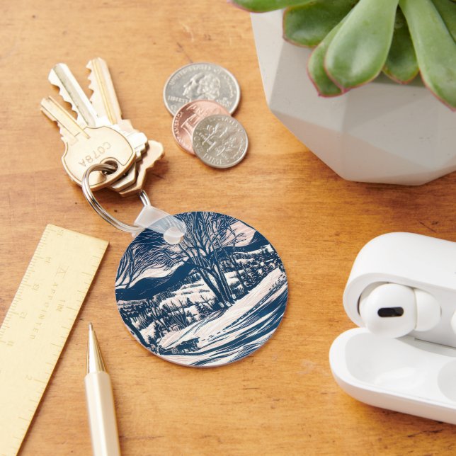 Vintage Christmas, Winter Snow Mountain Landscape  Keychain (Desk)