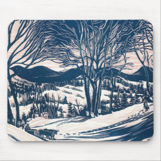 Vintage Christmas, Winter Snow Mountain Landscape Mouse Pad
