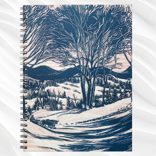 Vintage Christmas, Winter Snow Mountain Landscape Notebook