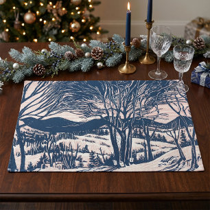 Vintage Christmas, Winter Snow Mountain Landscape Placemat