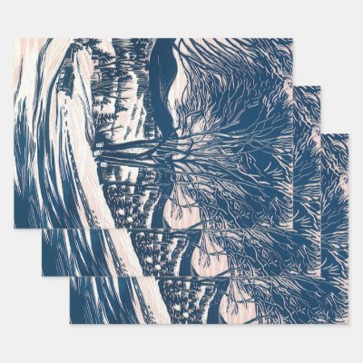 Vintage Christmas, Winter Snow Mountain Landscape  Wrapping Paper Sheets