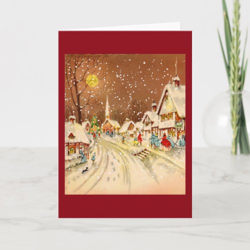 Vintage Christmas Winter Snow Town Holiday Card