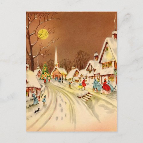 Vintage Christmas Winter Snow Town Holiday Postcard