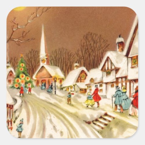 Vintage Christmas Winter Snow Town Square Sticker