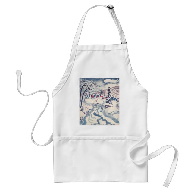 Vintage Christmas, Winter Village Snowscape Snow Adult Apron (Front)