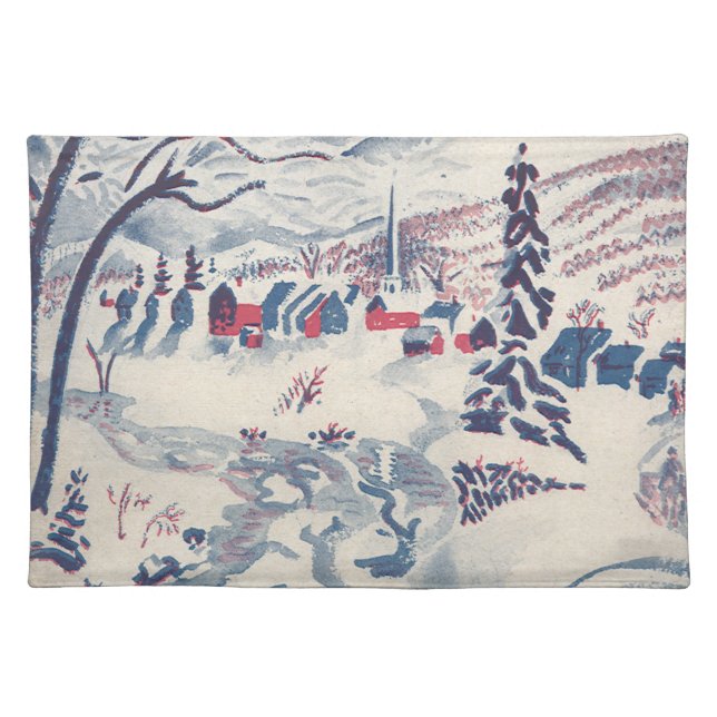 Vintage Christmas, Winter Village Snowscape Snow Cloth Placemat (Front)