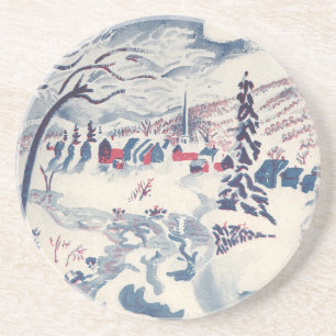 Vintage Christmas, Winter Village Snowscape Snow Drink Coaster