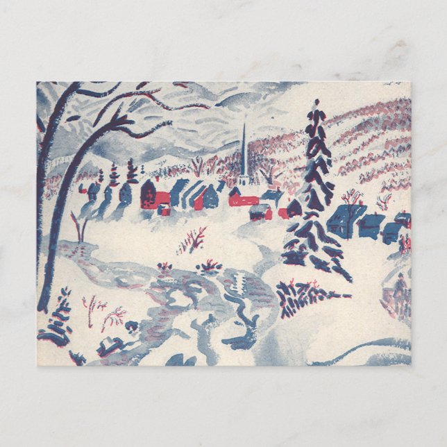 Vintage Christmas, Winter Village Snowscape Snow Holiday Postcard (Front)