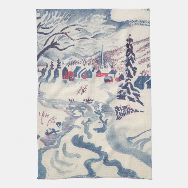 Vintage Christmas, Winter Village Snowscape Snow Kitchen Towel (Vertical)
