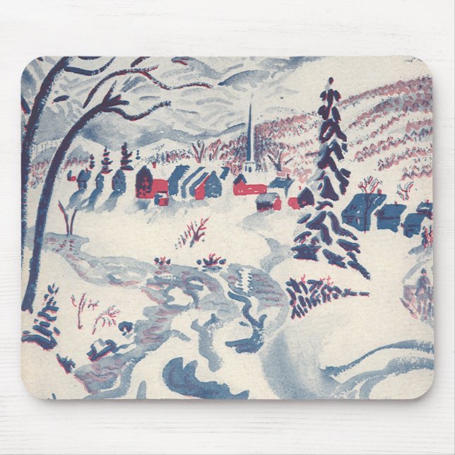 Vintage Christmas, Winter Village Snowscape Snow Mouse Pad (Front)