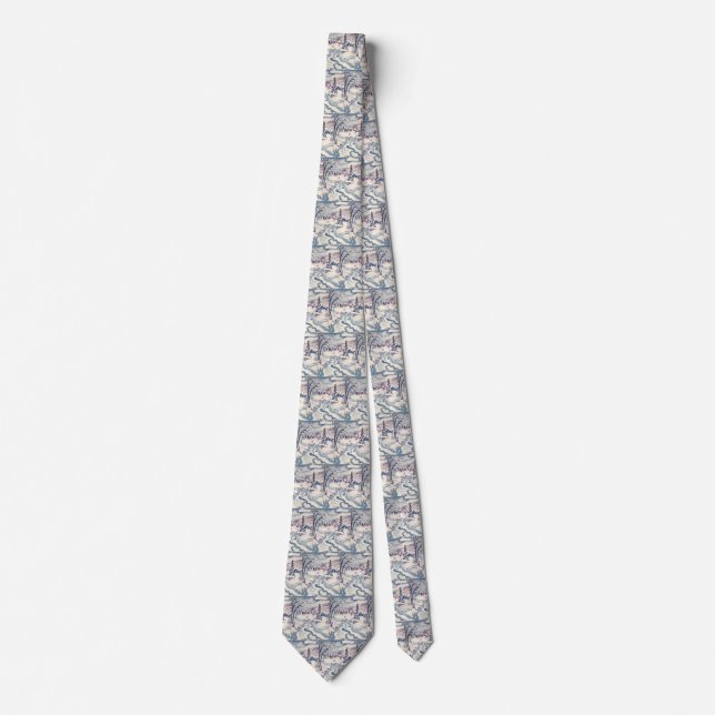 Vintage Christmas, Winter Village Snowscape Snow Neck Tie (Front)