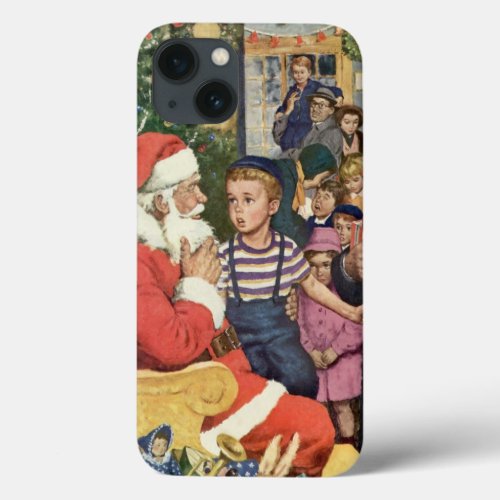 Vintage Christmas Wish Boy on Santa Claus Lap iPhone 13 Case