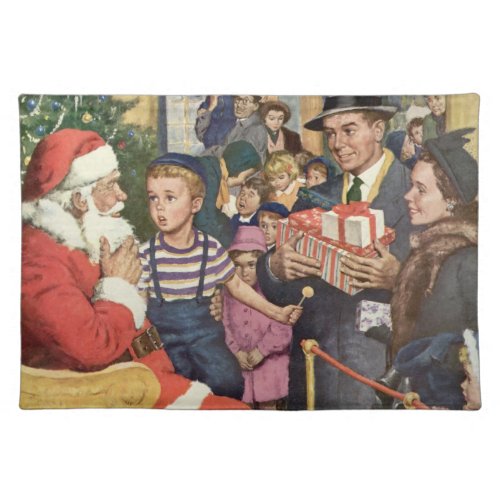 Vintage Christmas Wish Boy on Santa Claus Lap Cloth Placemat