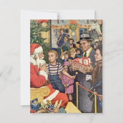 Vintage Christmas Wish Boy on Santa Claus Lap Holiday Card
