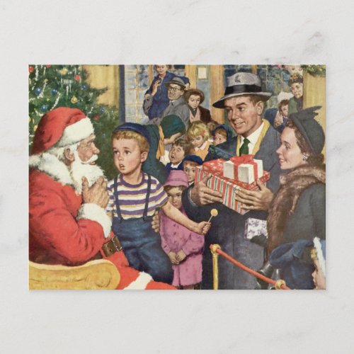Vintage Christmas Wish Boy on Santa Claus Lap Holiday Postcard