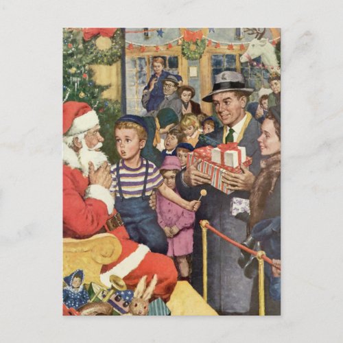 Vintage Christmas Wish Boy on Santa Claus Lap Holiday Postcard