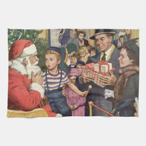 Vintage Christmas Wish Boy on Santa Claus Lap Kitchen Towel