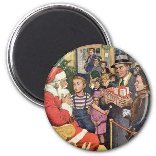 Vintage Christmas Wish Boy on Santa Claus Lap Magnet
