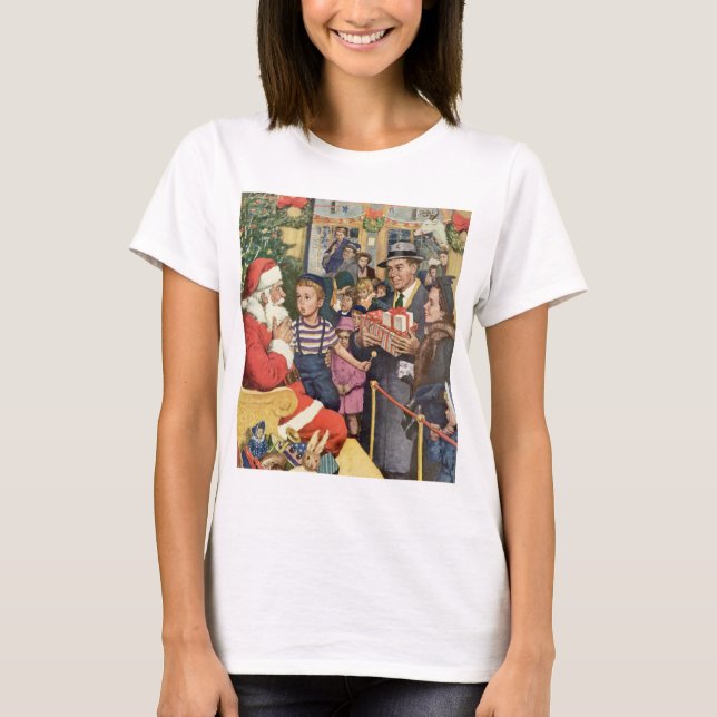 Vintage Christmas Wish, Boy on Santa Claus Lap T-Shirt (Front)