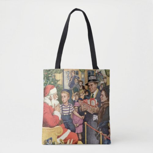Vintage Christmas Wish Boy on Santa Claus Lap Tote Bag