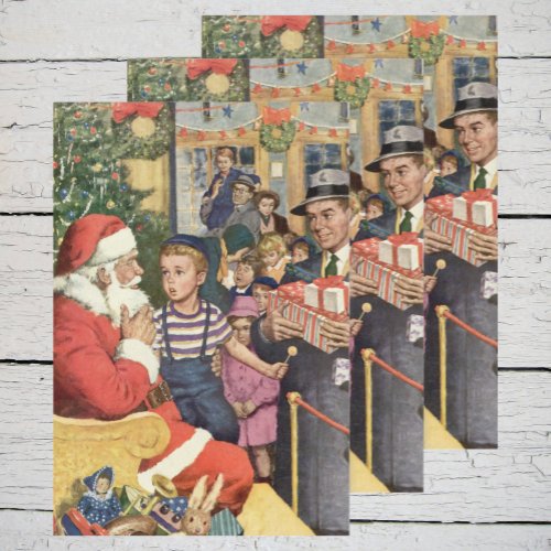 Vintage Christmas Wish Boy on Santa Claus Lap Wrapping Paper Sheets