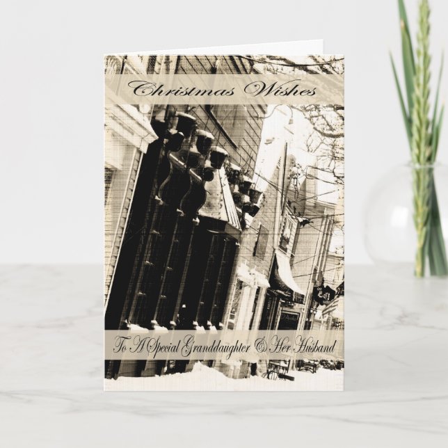 Vintage Christmas Wishes, Granddaughter & Husband Holiday Card (Front)